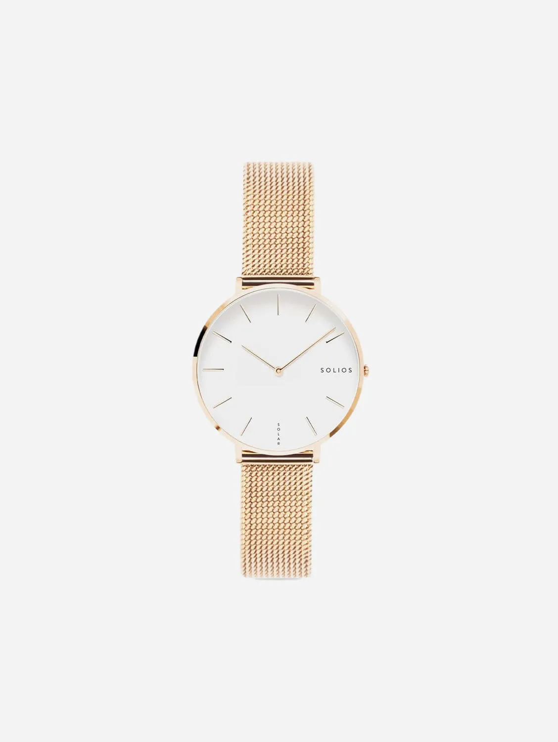 Mini Solar Watch with White & Rose Gold Dial  | Rose Gold Mesh Strap
