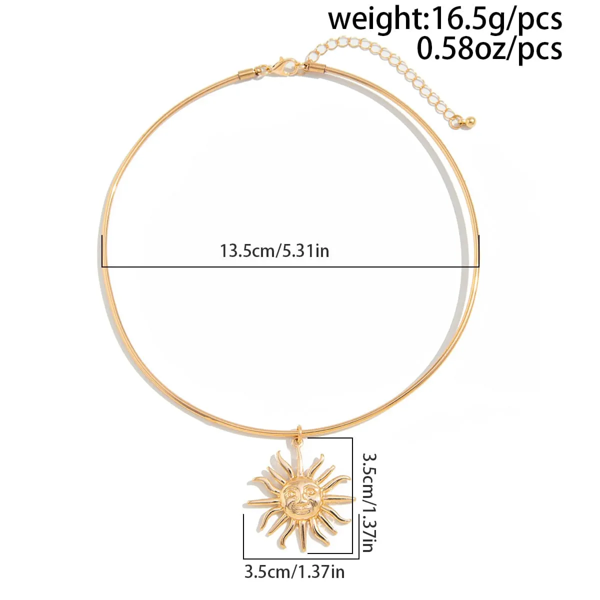 Minimalist Sun Face Pendant Collar Necklace