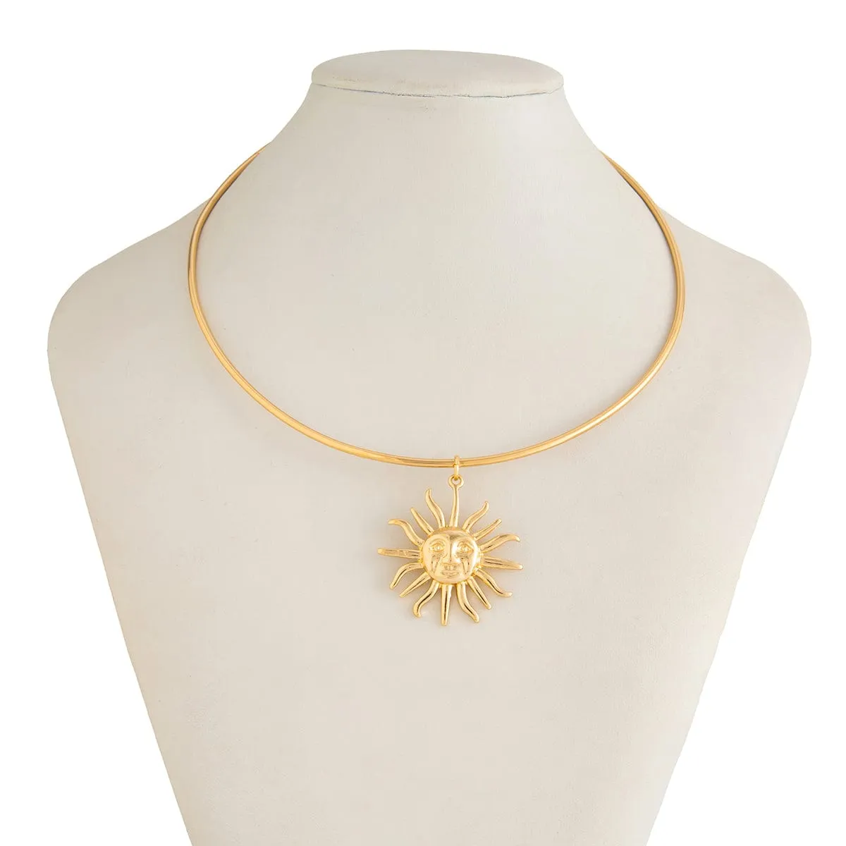Minimalist Sun Face Pendant Collar Necklace