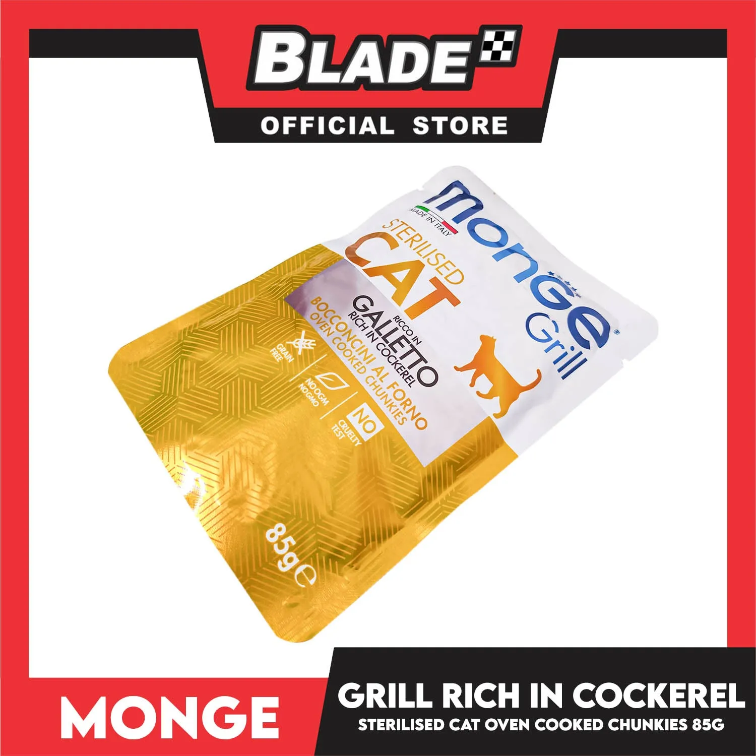 Monge Jelly Cat Pouch Grill For Sterilised Cats 85g (Galleto, Rich In Cockerel) Cat Wet Food, Cat Pouch Food