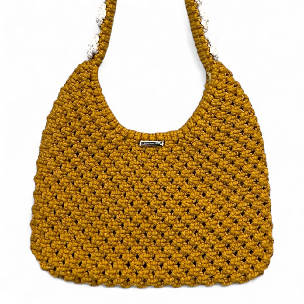 Mustard & Ecru Floral Macrame Shoulder Bag