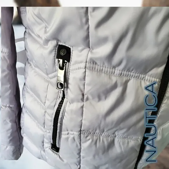 Nautica | Women's Hooded  Puffer Jacket Detachable Fx Fur Hood | Silver NWT