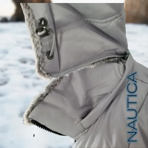 Nautica | Women's Hooded  Puffer Jacket Detachable Fx Fur Hood | Silver NWT