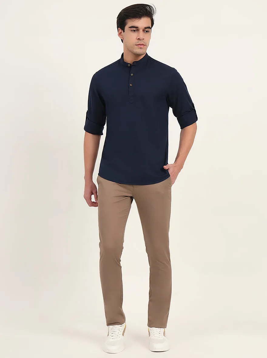 Navy Blue Solid Slim Fit Short Kurta | Greenfibre