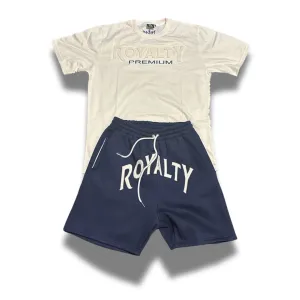 Navy Navy Shorts Set Ivory Color logo w/ green satin and silk blend pockets Tshirt is premium cut with Embossed and embroidered logo  Shorts $55 Tshirt $30 Shorts Set Royalty