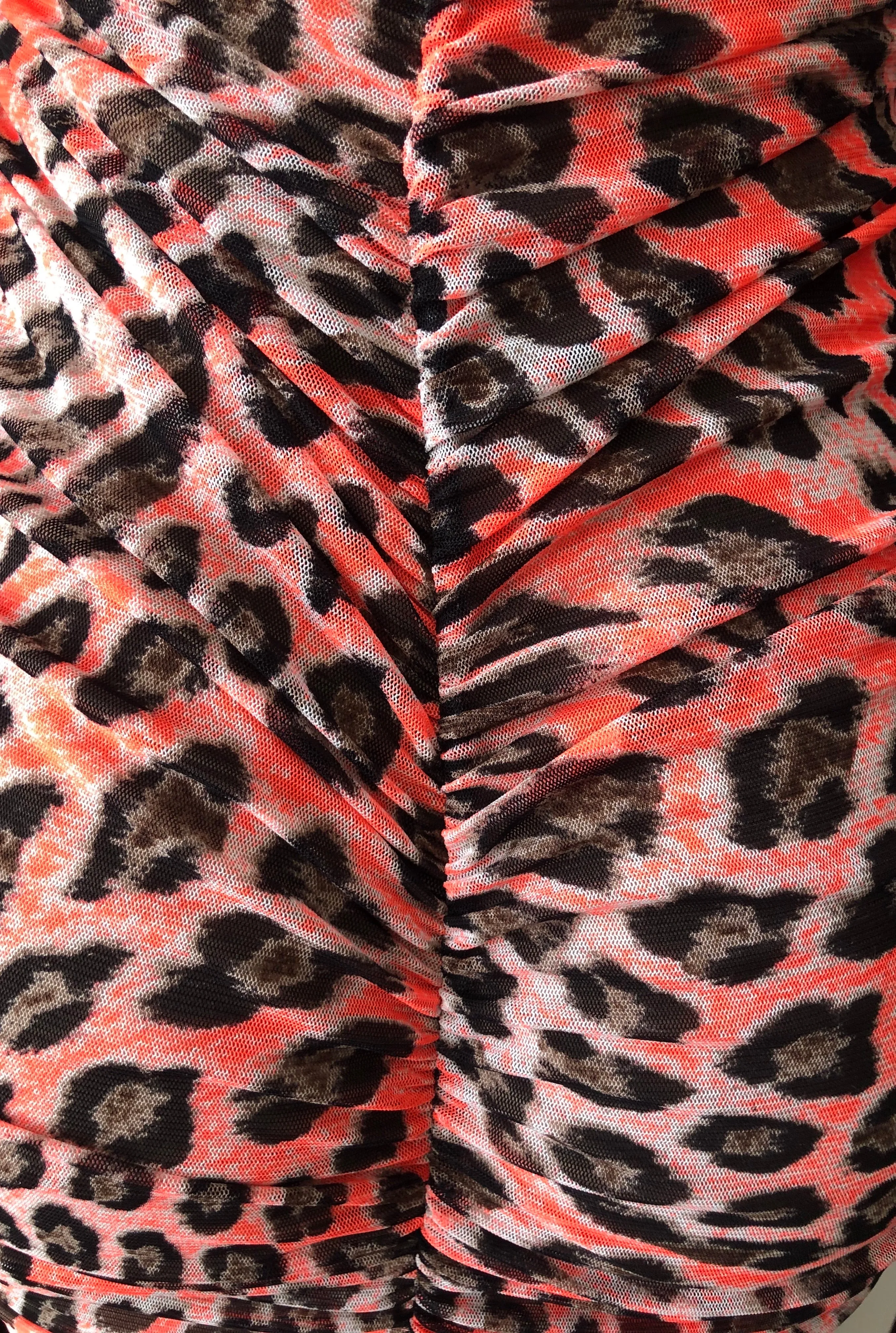 Neon Leopard Ruched Mesh Dress