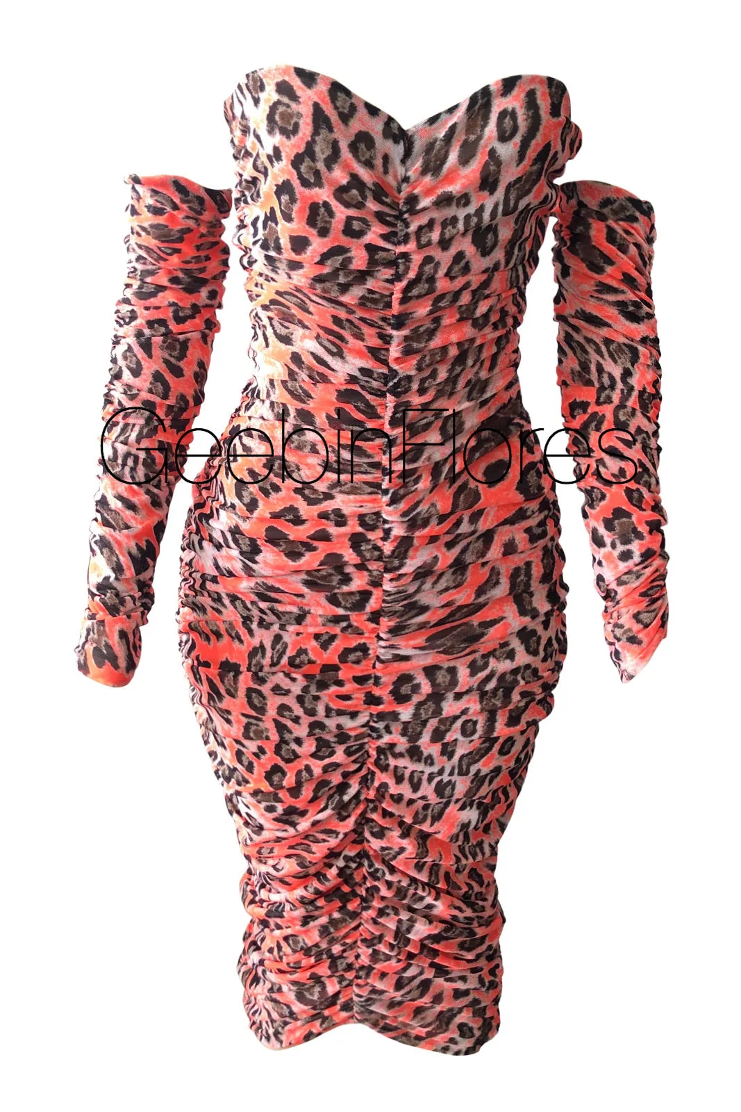 Neon Leopard Ruched Mesh Dress