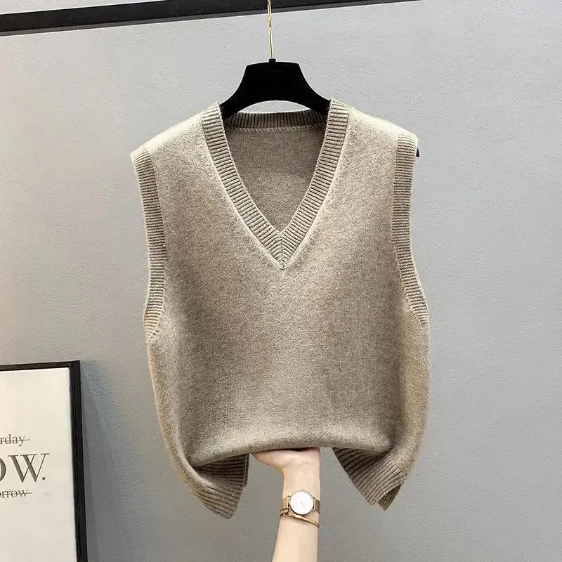 New Knitted Tank Top Coat Spring and Autumn Kam Shoulder