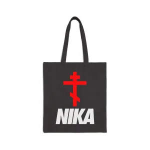 NIKA Red Orthodox Cross | NIKE Logo Mashup | Minimalist Corporate Sports Logo Aesthetic | Orthodox Christian Cotton Canvas Tote Bag