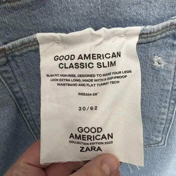 NWT Good American Zara Jeans Plus Size 30 Classic Slim  Distressed Light Denim
