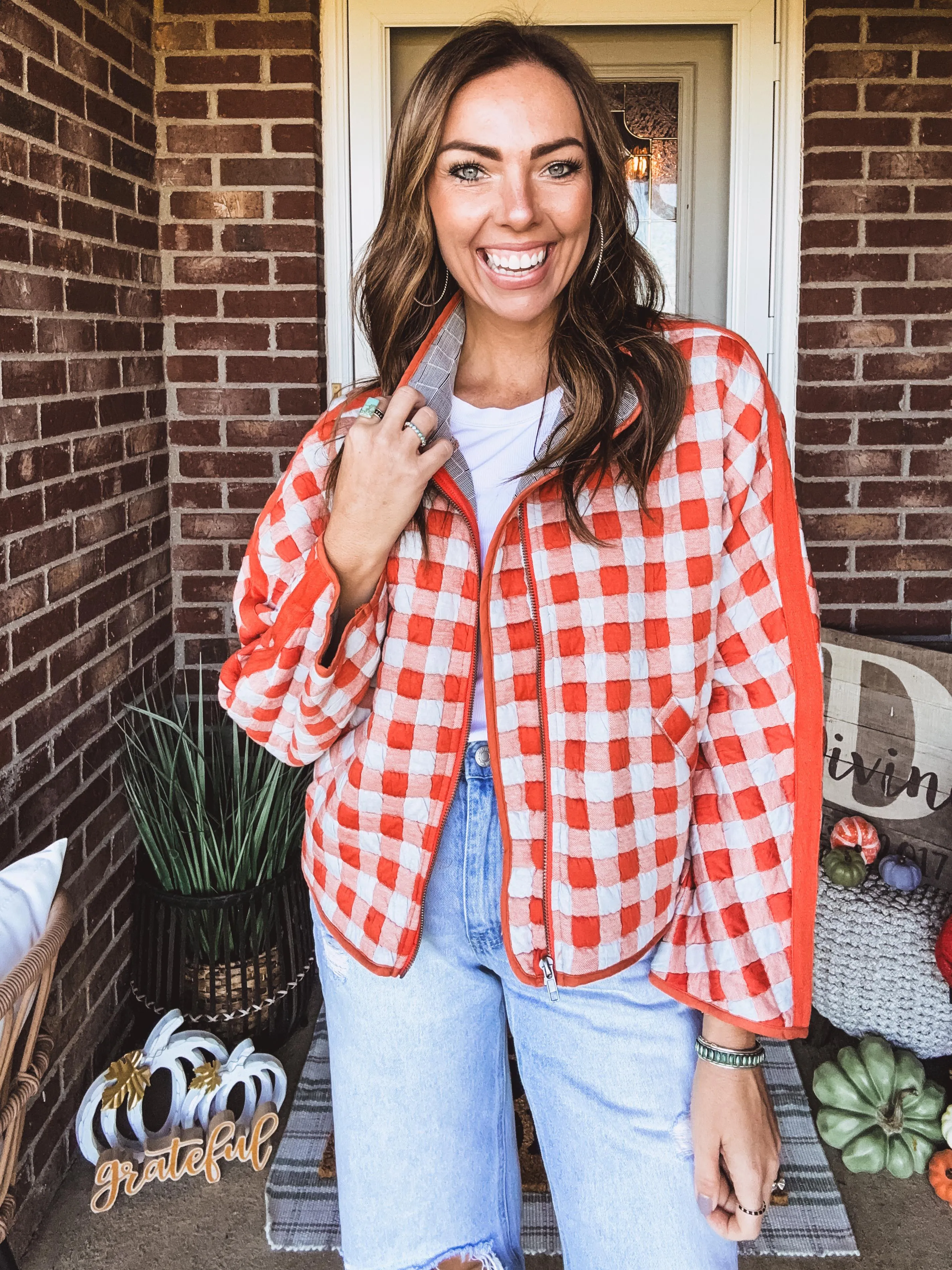 Orange   Blue Quilted Jacket
