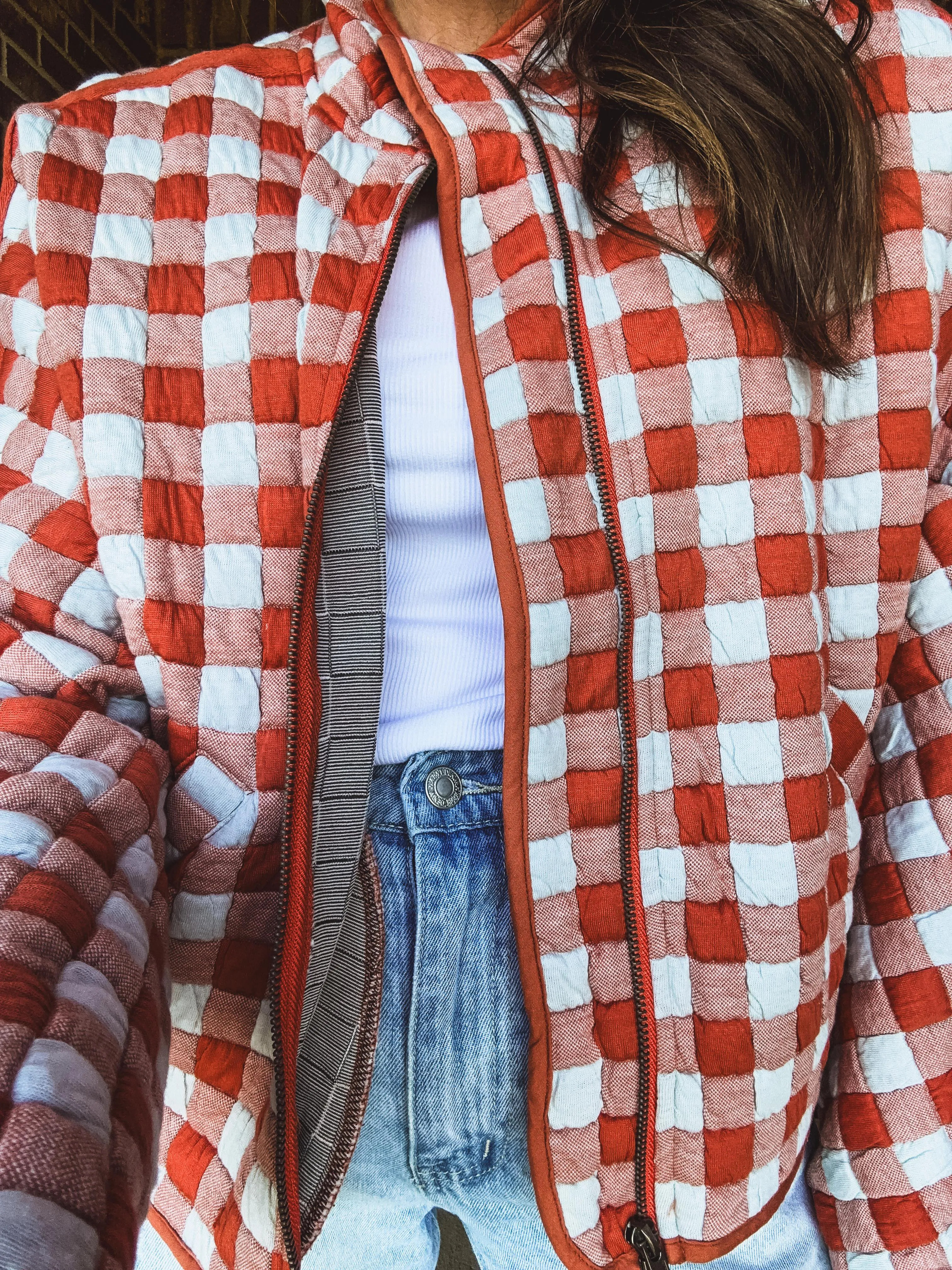 Orange   Blue Quilted Jacket