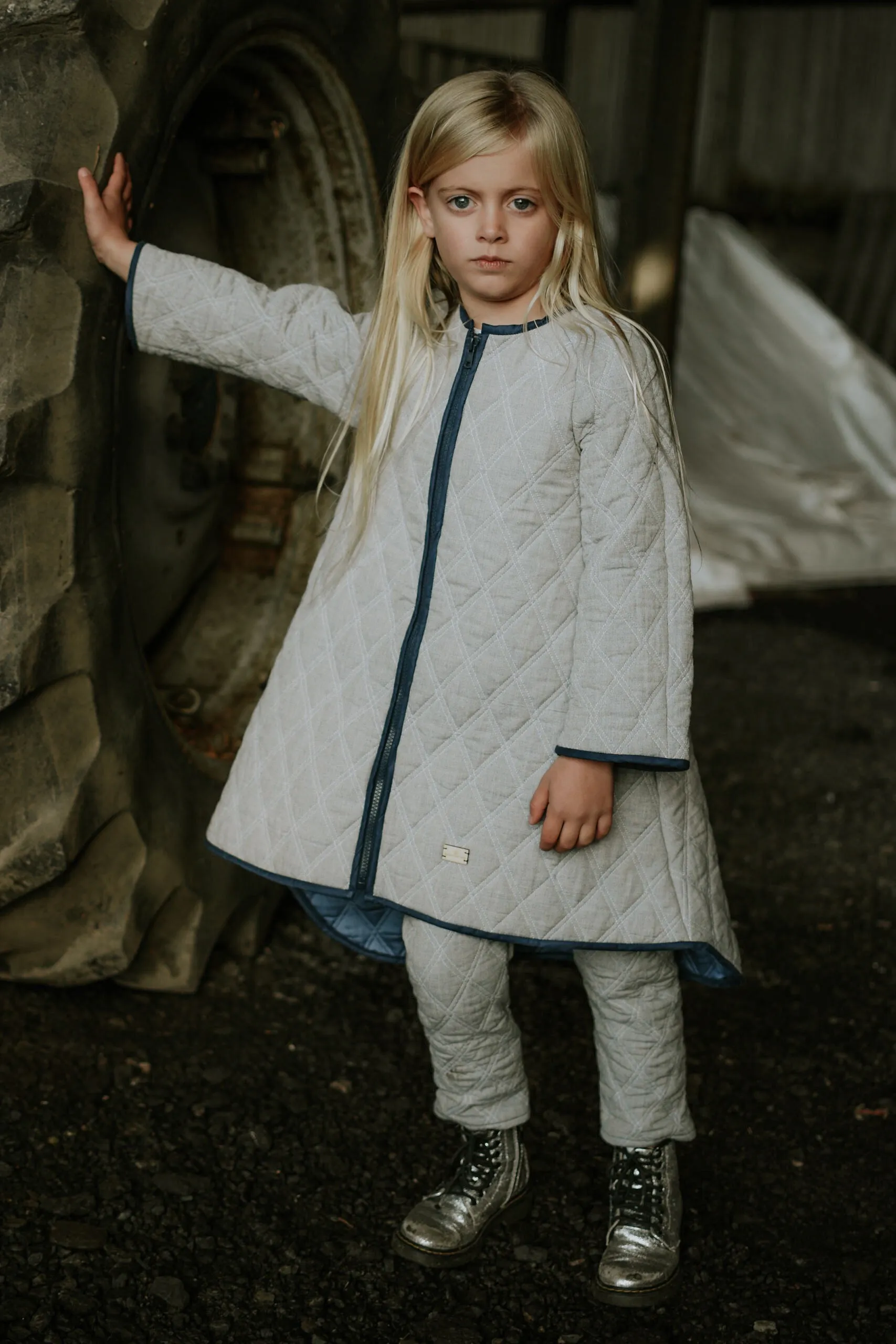 Organic Quilted Maxi Coat - Grey