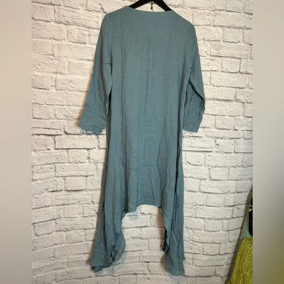 Outfree blue linen sharkbite hem midi tunic dress Size Small New
