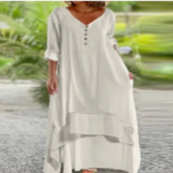 Outfree Cream tiered bohemian maxi  / midi dress Size Medium New