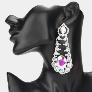 Oversized AB Oval and Teardrop Stone with Accented Rhinestone Trim | Evening Earrings | 650351