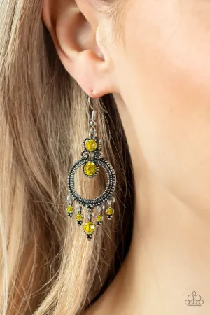 Palace Politics - Yellow - Rhinestone Filigree Paparazzi Fishhook Earrings