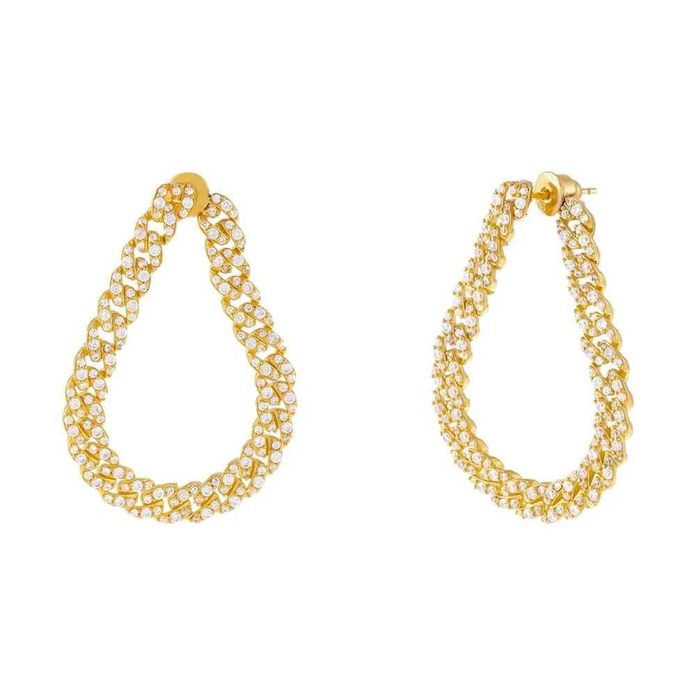 Pavé Curb Chain Oval Drop Earring