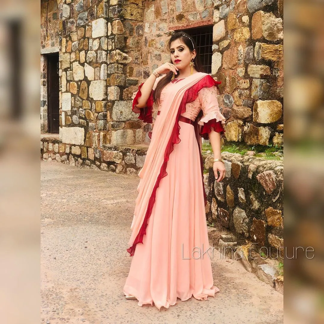 Peach Drape Saree