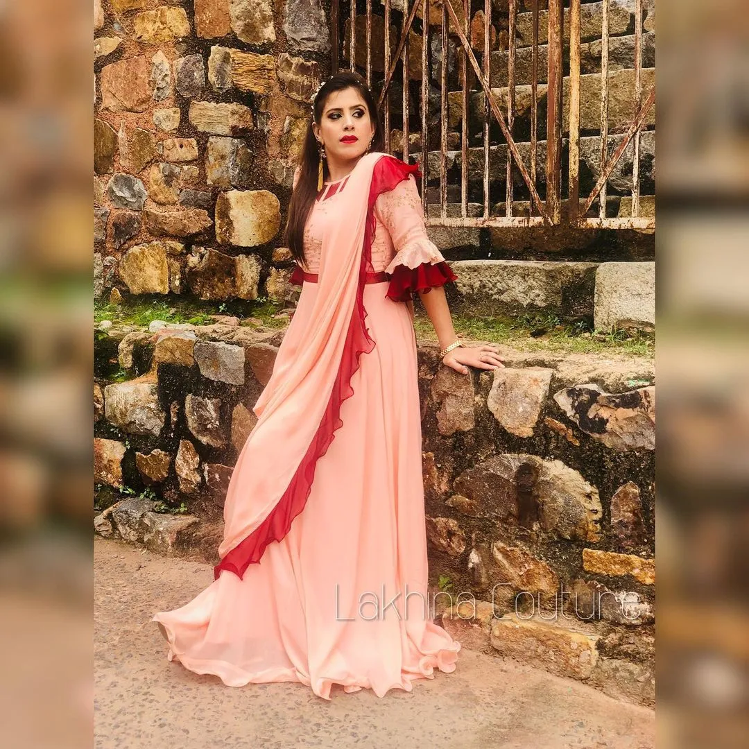 Peach Drape Saree