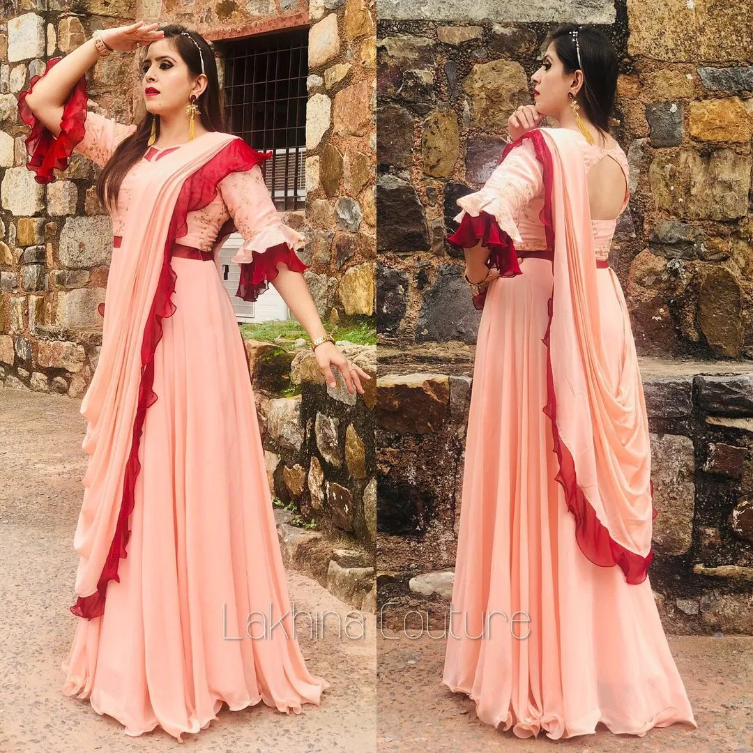 Peach Drape Saree
