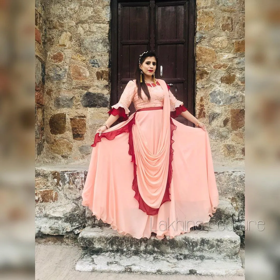 Peach Drape Saree