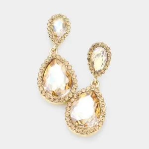 Pear Lt Colored Topaz Crystal Pave Trim Earrings