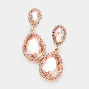 Pear Peach Crystal Pave Trim Earrings
