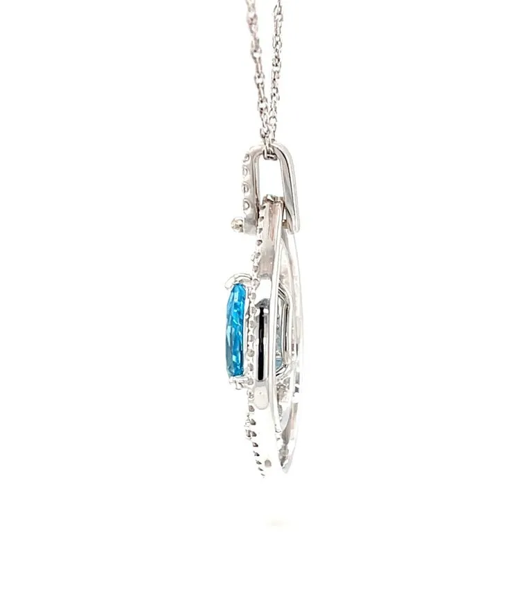 Pear Shaped Blue Topaz and Diamond Necklace in 18k White Gold