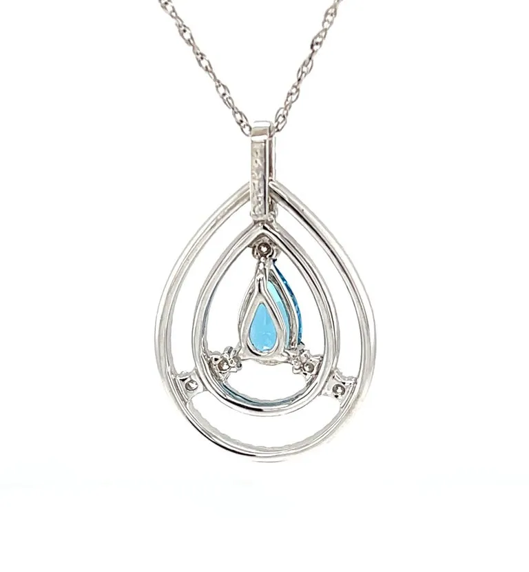 Pear Shaped Blue Topaz and Diamond Necklace in 18k White Gold