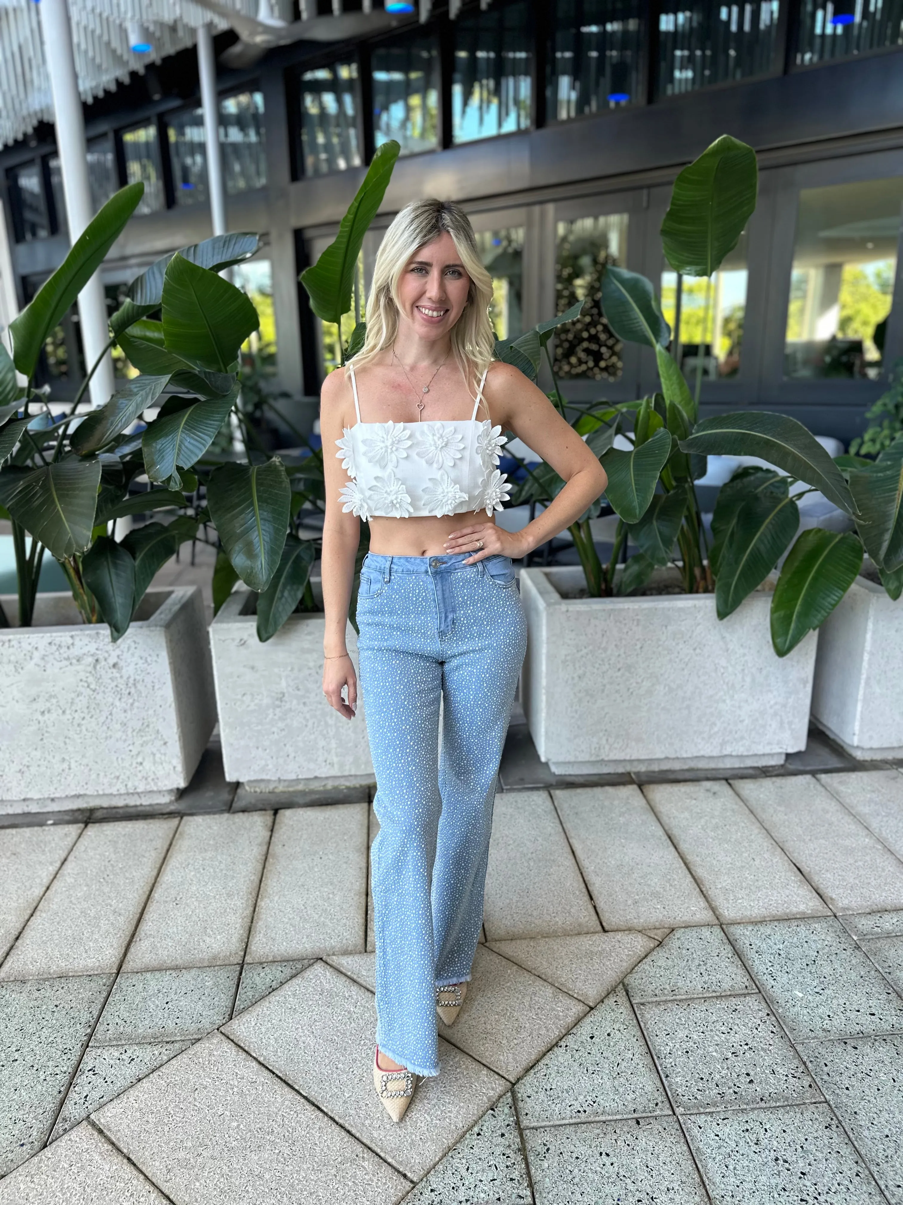 Pearls Studded Flare Jeans