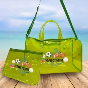 Personalised Kids Jelly Duffle Bags with Pouch Combo - Green