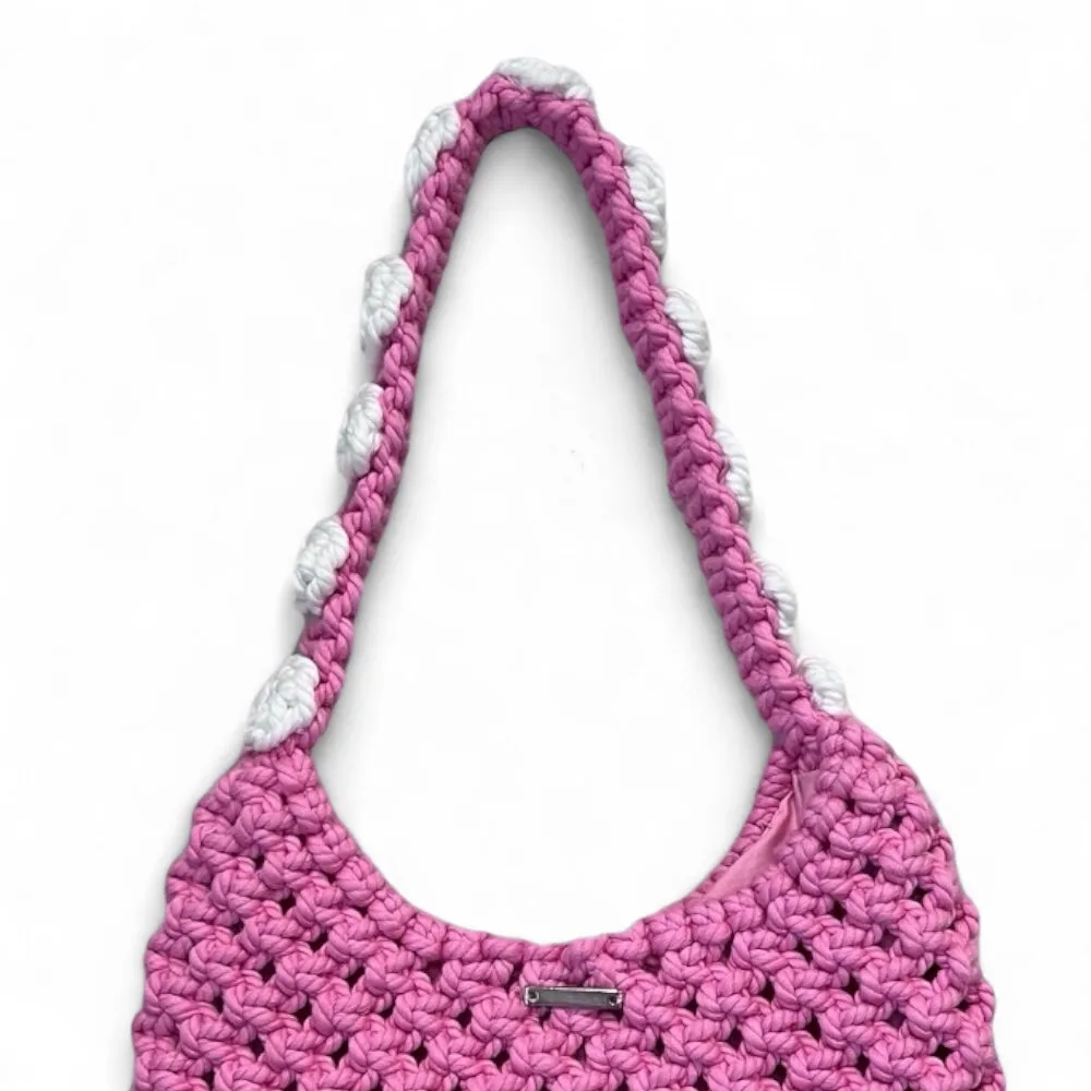 Pink & White Floral Macrame Shoulder Bag