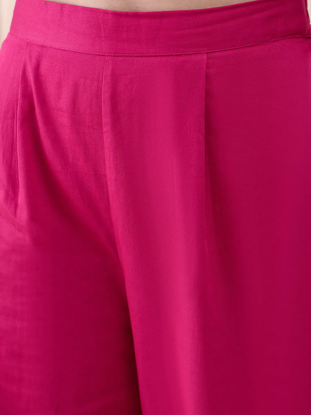 Pink Cotton Dobby Tassel Detail Tunic With Straight Pant