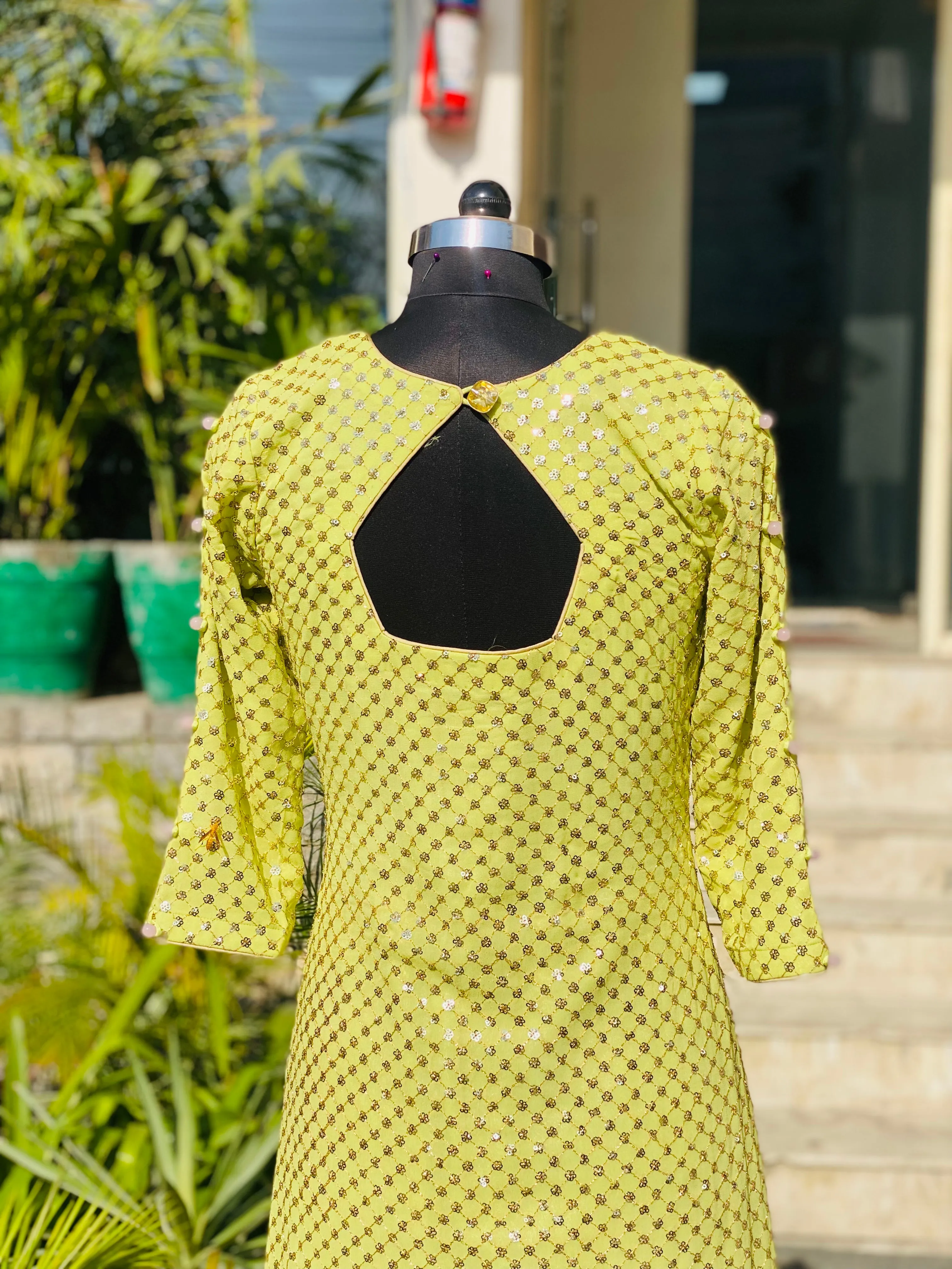 Pista Green Embroidered Suit