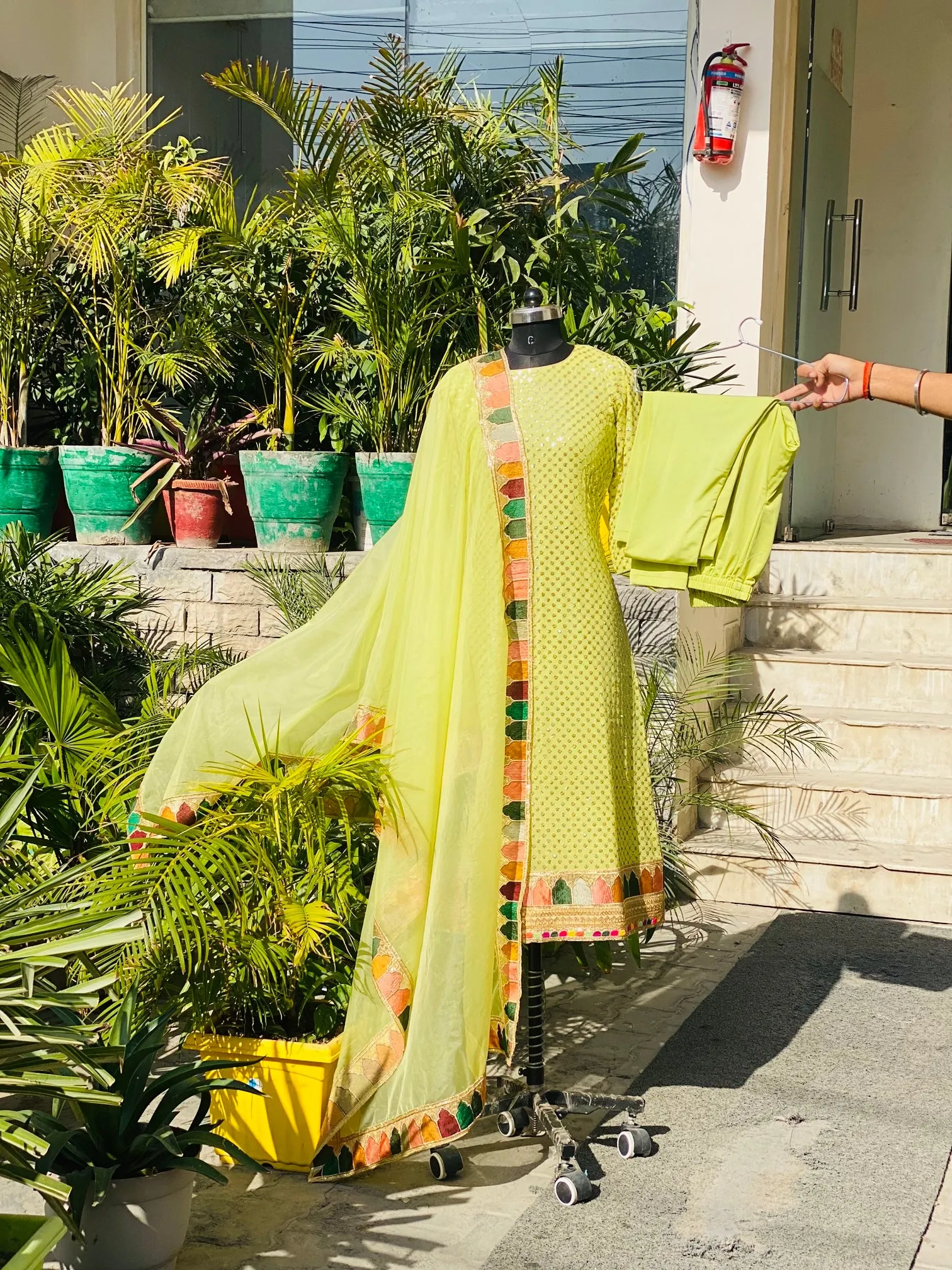 Pista Green Embroidered Suit