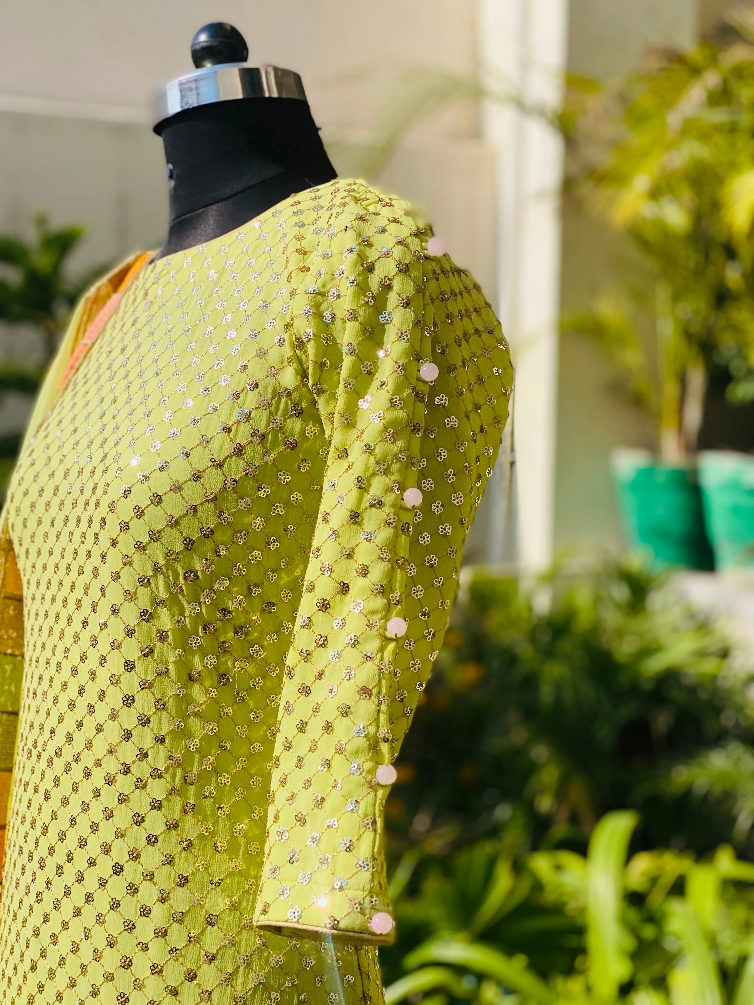 Pista Green Embroidered Suit