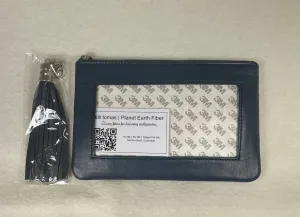 Planet Earth Lamb Skin Pouch with Tassel / Navy Blue