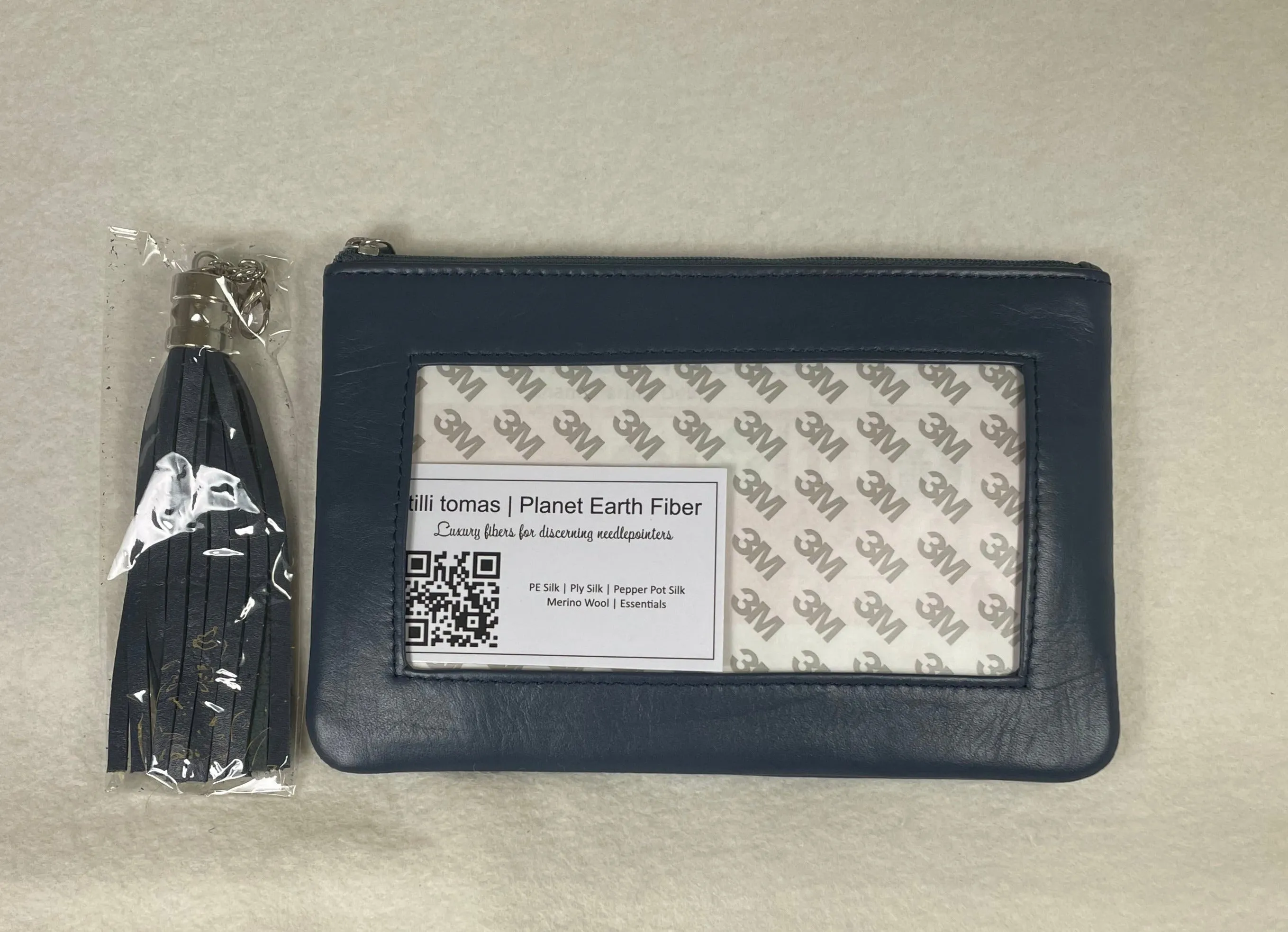 Planet Earth Lamb Skin Pouch with Tassel / Navy Blue
