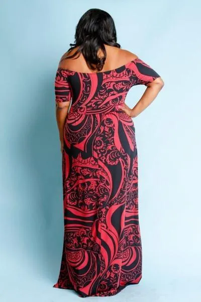 Plus Size Off Shoulder Mixed Bohemian Maxi Dress