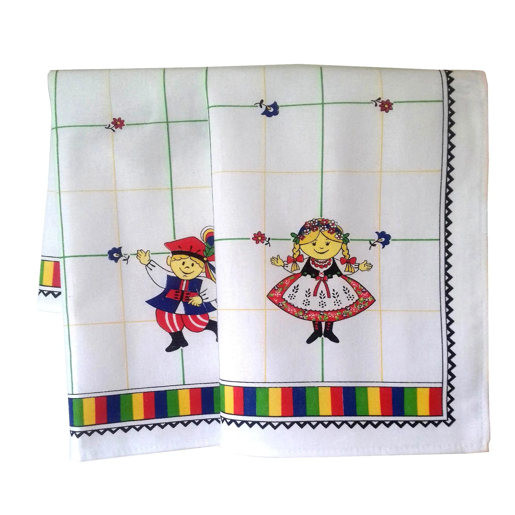Polish Folk Art Krakow Dancers Gift Set with 2 Kitchen Towels and 1 Oven Mitt in Box