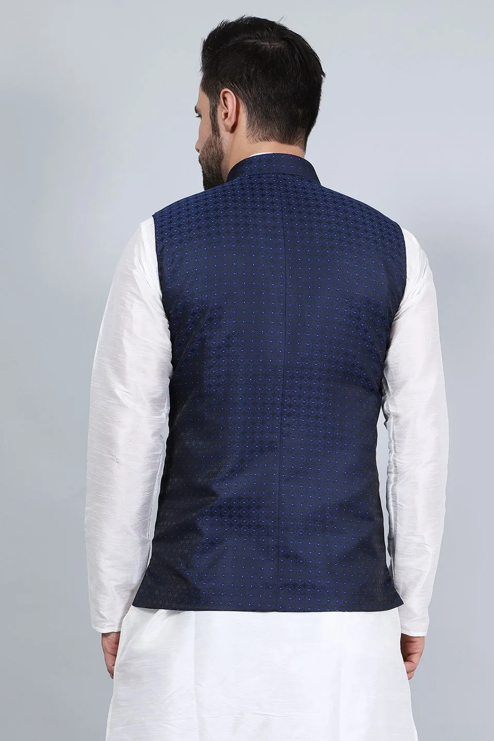 Poly Viscose (BY RAYMOND'S ETHNIC) Blue Modi Nehru Jacket