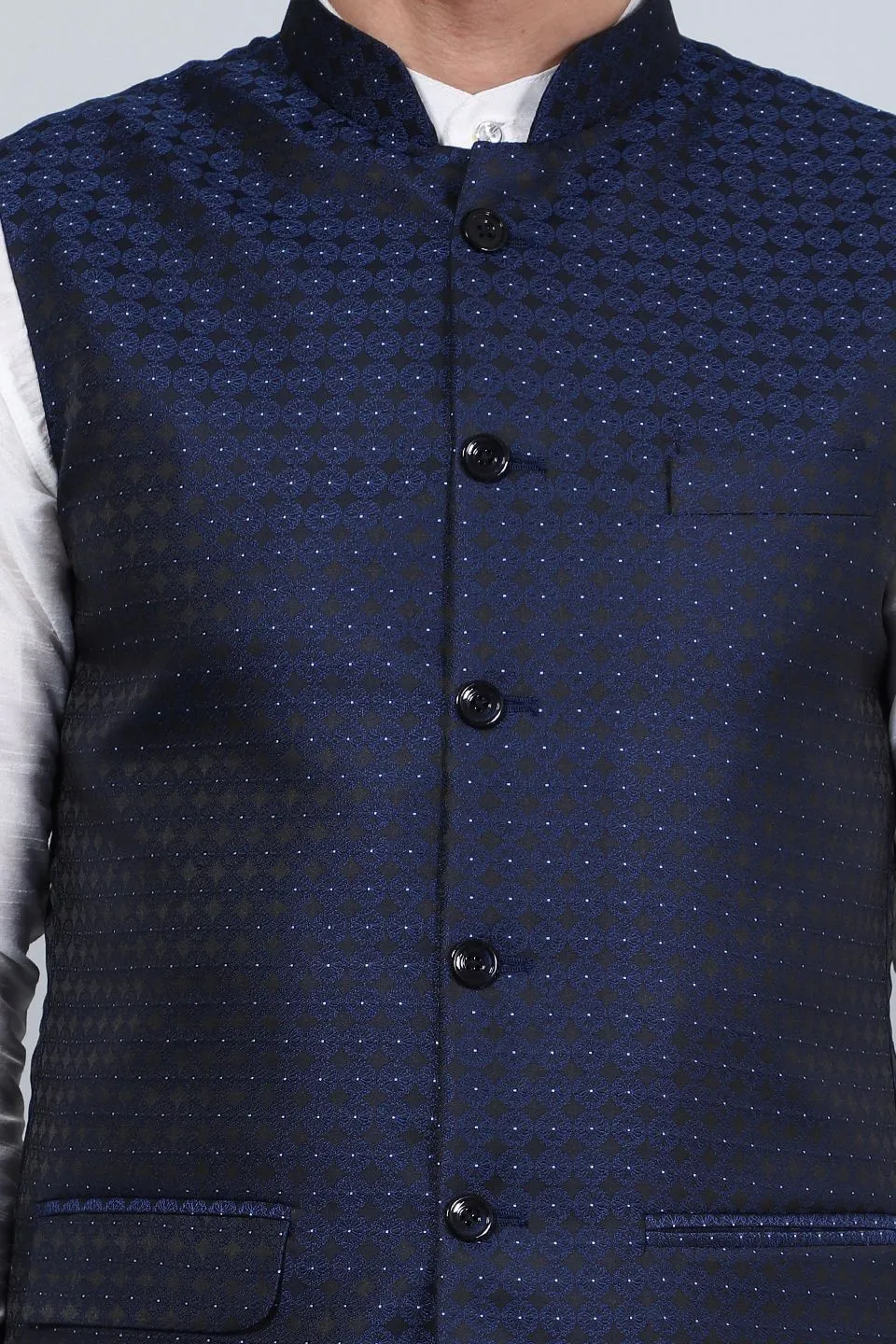 Poly Viscose (BY RAYMOND'S ETHNIC) Blue Modi Nehru Jacket