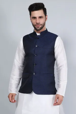 Poly Viscose (BY RAYMOND'S ETHNIC) Blue Modi Nehru Jacket