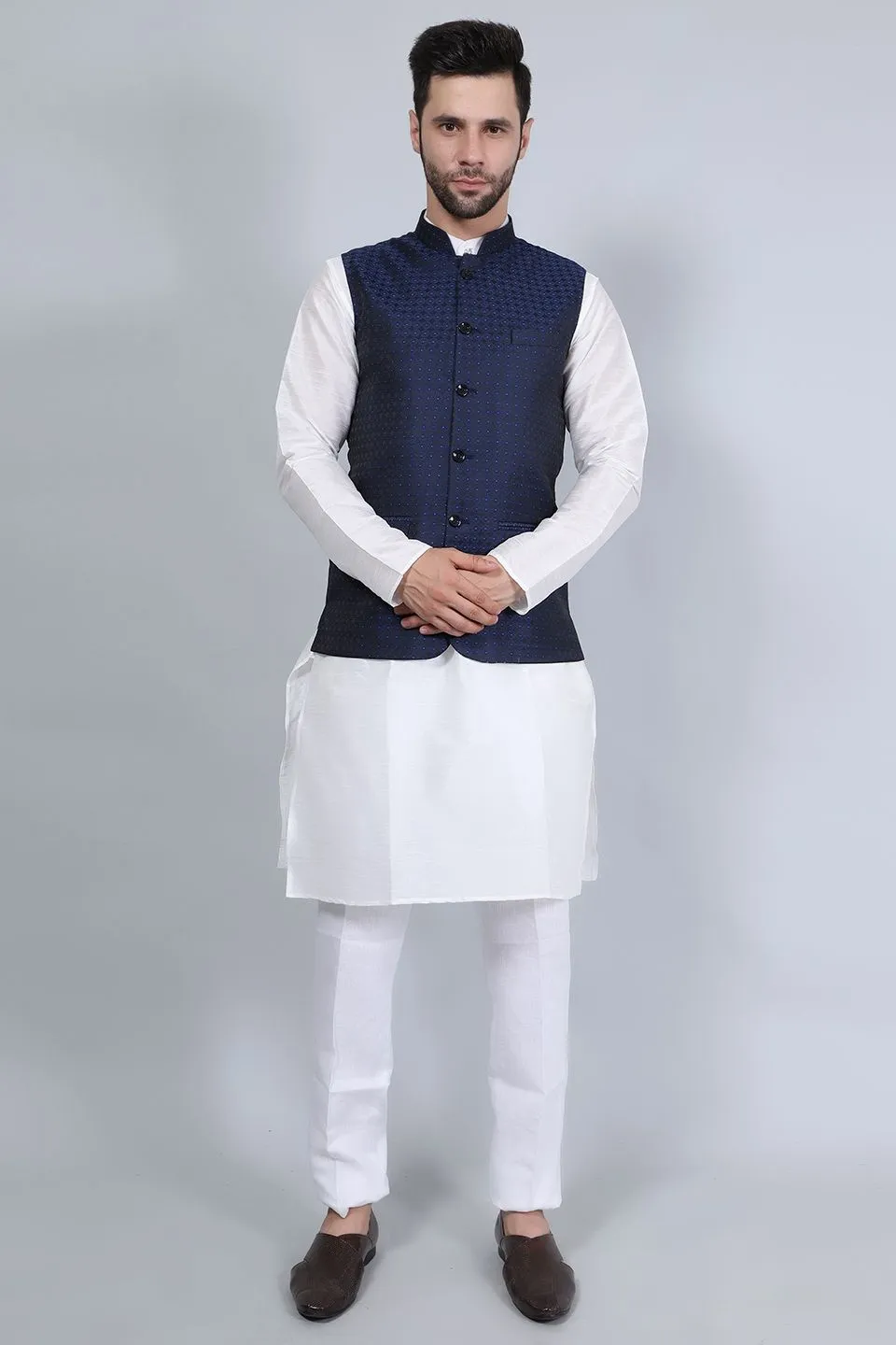 Poly Viscose (BY RAYMOND'S ETHNIC) Blue Modi Nehru Jacket