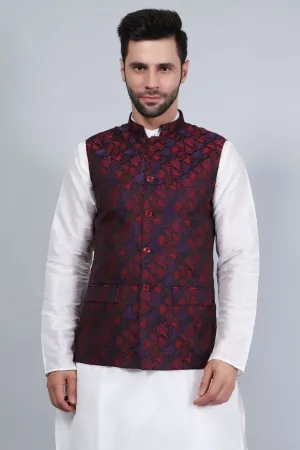 Poly Viscose (BY RAYMOND'S ETHNIC) Red Modi Nehru Jacket