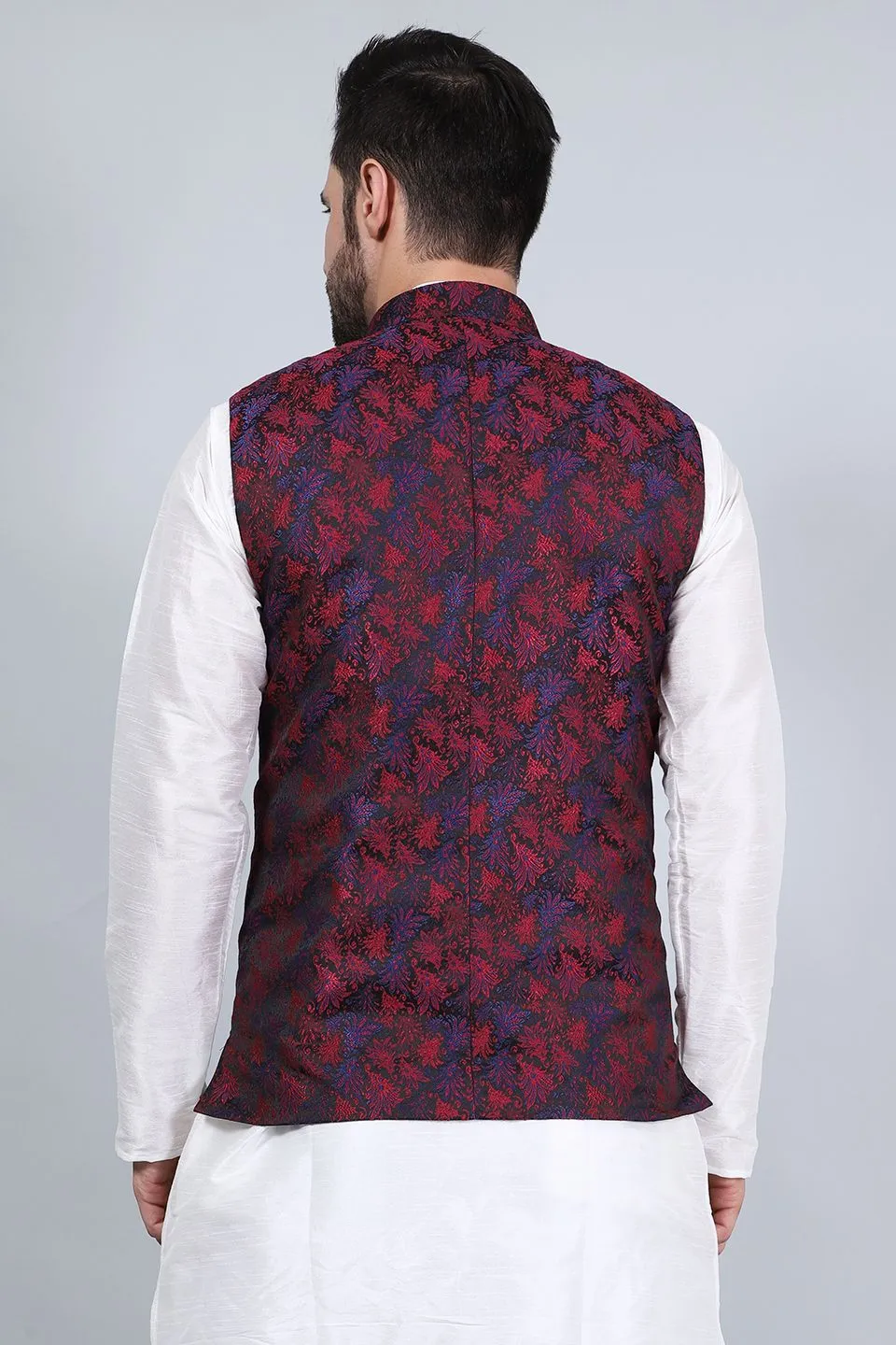 Poly Viscose (BY RAYMOND'S ETHNIC) Red Modi Nehru Jacket