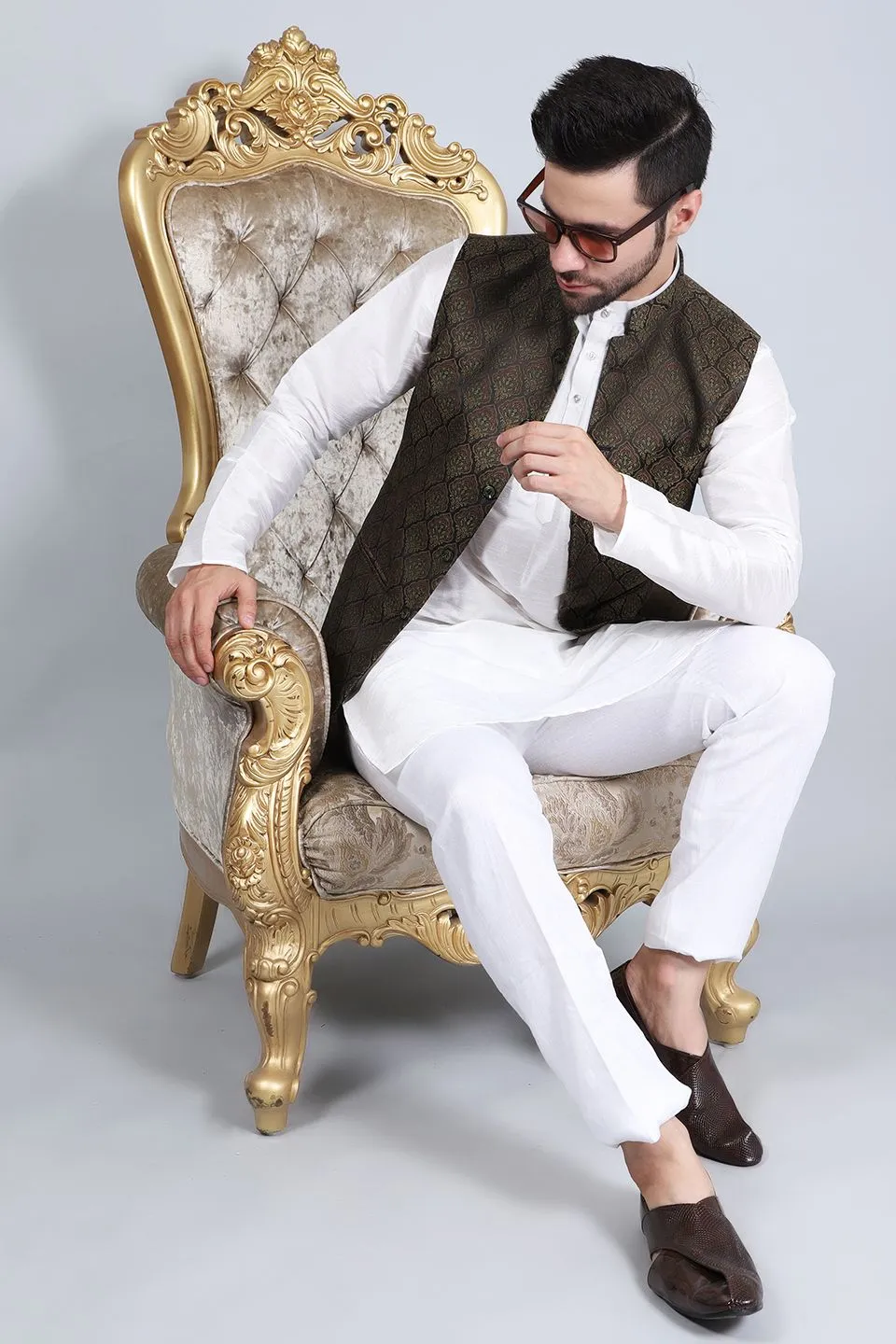 Poly Viscose (BY RAYMOND'S ETHNIC)Brown Modi Nehru Jacket