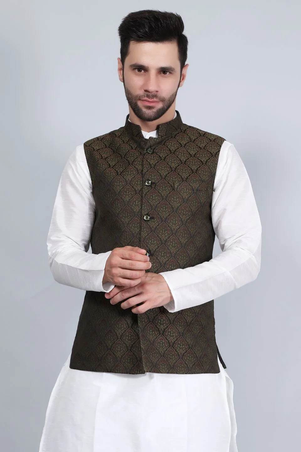 Poly Viscose (BY RAYMOND'S ETHNIC)Brown Modi Nehru Jacket