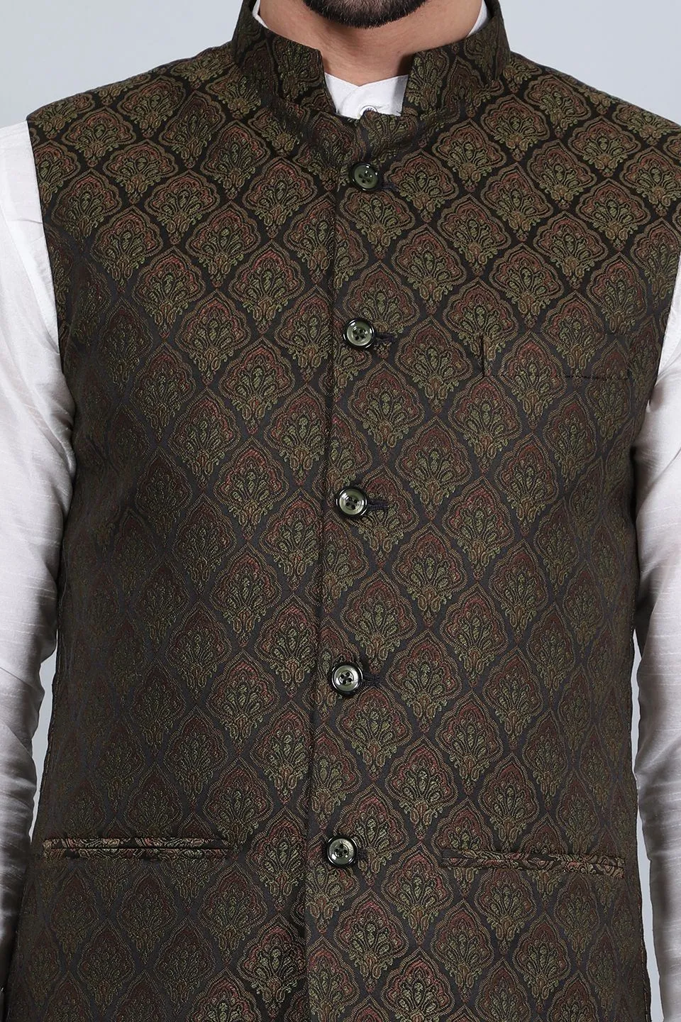 Poly Viscose (BY RAYMOND'S ETHNIC)Brown Modi Nehru Jacket
